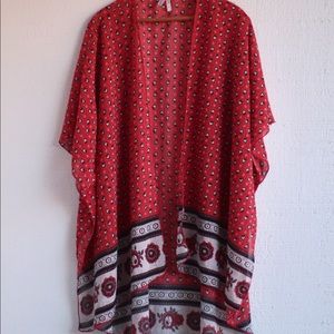 Red, black and white open kimono size xl